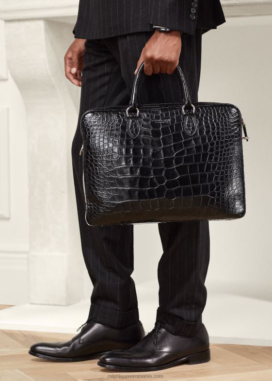 negru bărbați Ralph Lauren geantă de navetiști aligator 046889038