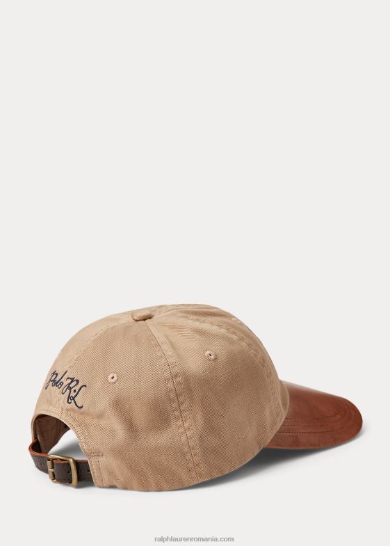 bej de coastă bărbați Ralph Lauren șapcă din twill brodat cu cici din piele 046882430