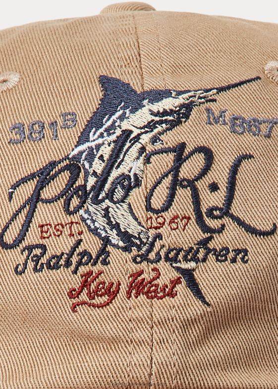 bej de coastă bărbați Ralph Lauren șapcă din twill brodat cu cici din piele 046882430