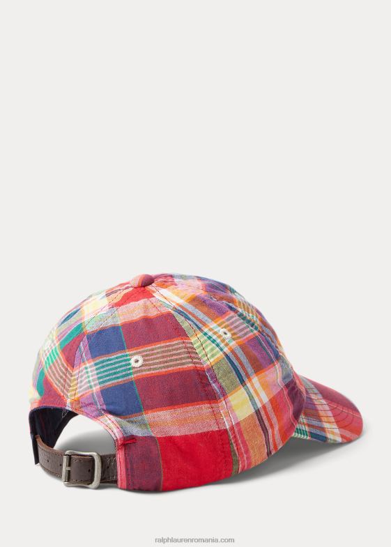 roșu/bleumarin multi bărbați Ralph Lauren șapcă din Madras cu logo brodat 046882434