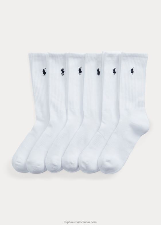 alb bărbați Ralph Lauren Șosete echipaj din amestec de bumbac, pachet de 6 046882538