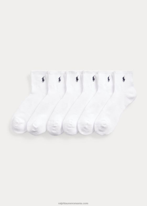 alb bărbați Ralph Lauren șosete sferturi din amestec de bumbac, pachet de 6 046882541