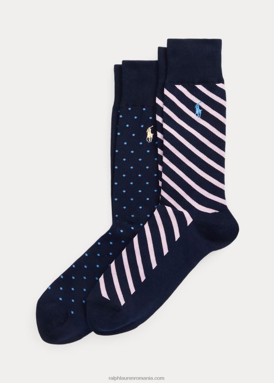 albastru marin bărbați Ralph Lauren șosete pantaloni cu buline și dungi, pachet de 2 046882350