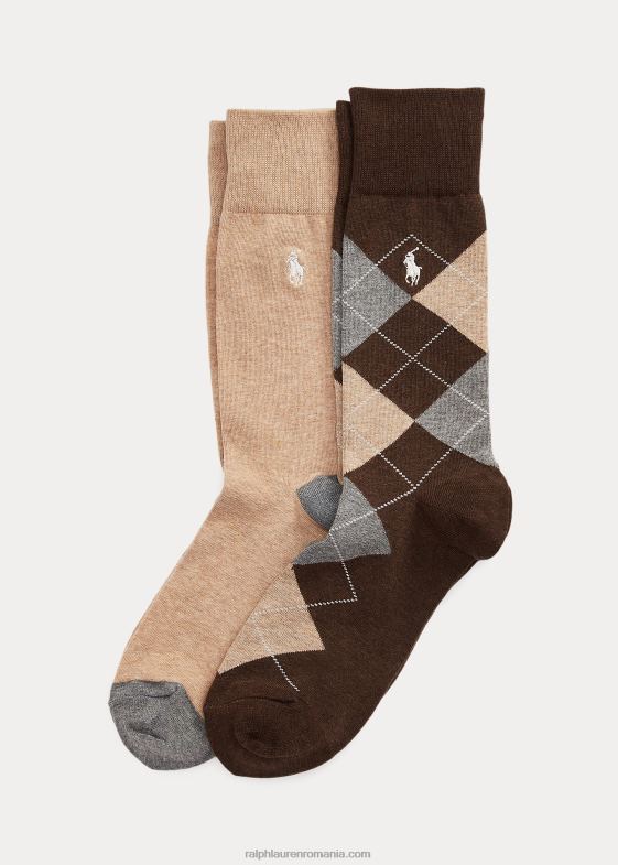 maro bărbați Ralph Lauren șosete pantaloni argyle pachet de 2 046882342