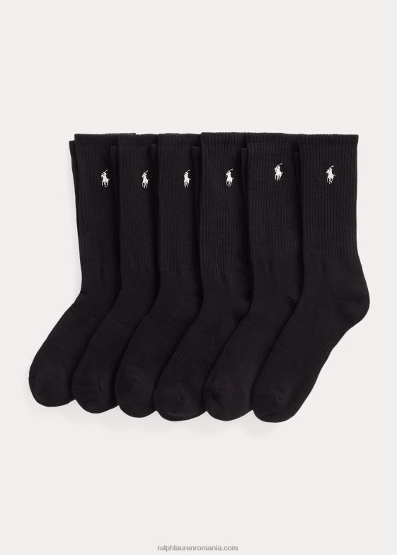 negru bărbați Ralph Lauren Șosete echipaj din amestec de bumbac, pachet de 6 046882536