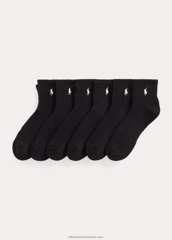 negru bărbați Ralph Lauren șosete sferturi din amestec de bumbac, pachet de 6 046882539