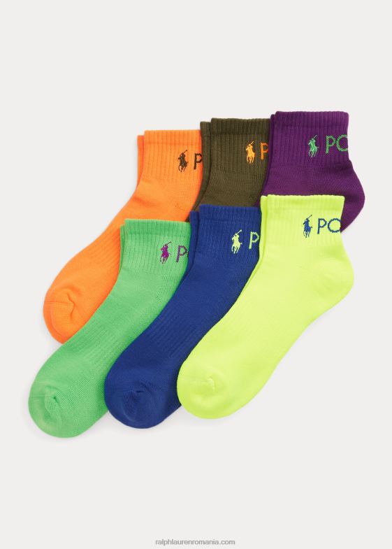 neon bărbați Ralph Lauren șosete cu logo-ul sfert de echipaj, pachet de 6 046882307