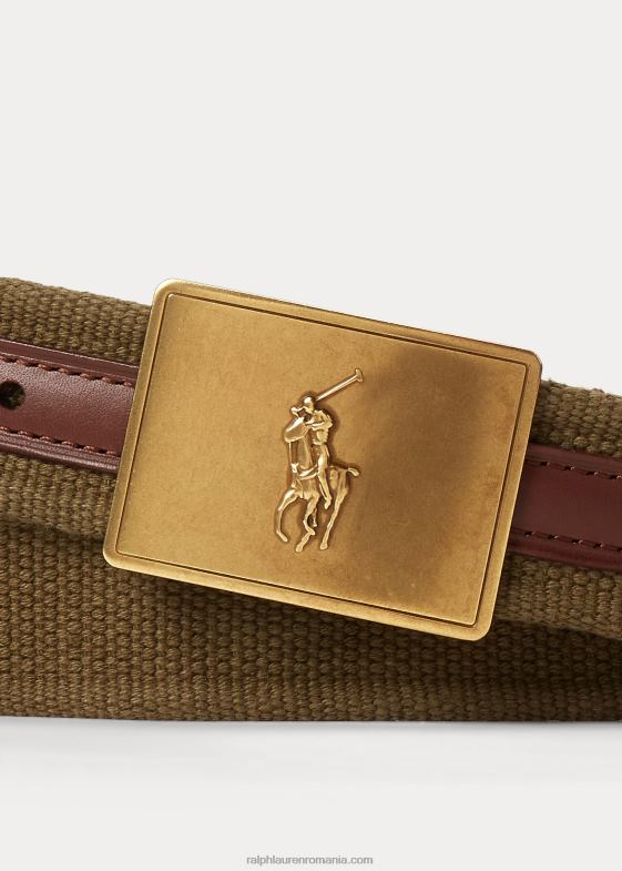 baldachin măsliniu/maro bărbați Ralph Lauren curea din pânză și piele cu placă de ponei 046882400