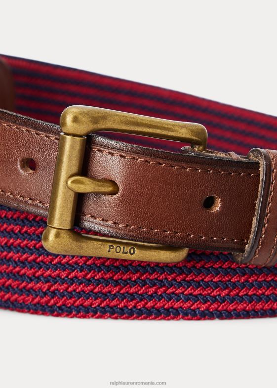 bleumarin rafinat/rosu bărbați Ralph Lauren centură țesătură elastică cu finisaje din piele 046882775