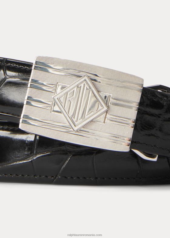 negru bărbați Ralph Lauren centură de aligator cu cataramă întoarsă cu motor 046888979