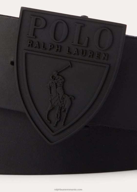 negru bărbați Ralph Lauren centura din piele cu catarama scut 046882573