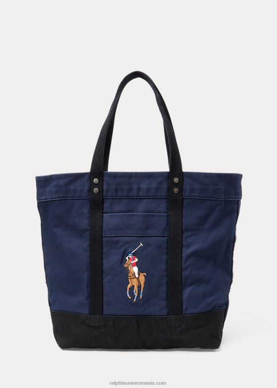 bleumarin/negru bărbați Ralph Lauren geantă tote mare ponei din pânză 046882743