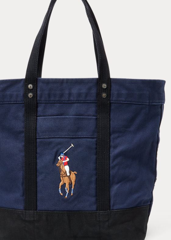 bleumarin/negru bărbați Ralph Lauren geantă tote mare ponei din pânză 046882743