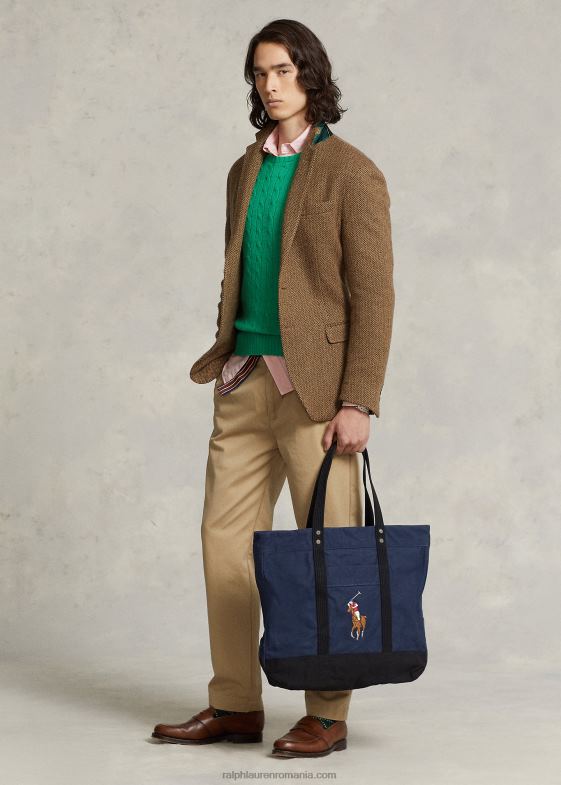 bleumarin/negru bărbați Ralph Lauren geantă tote mare ponei din pânză 046882743