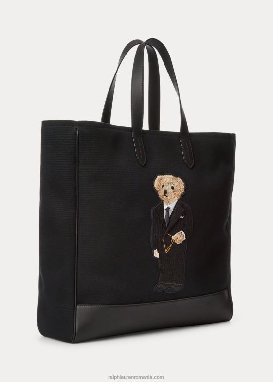 negru bărbați Ralph Lauren geanta polo ursuleț din pânză și piele de vițel 046889014