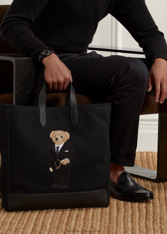 negru bărbați Ralph Lauren geanta polo ursuleț din pânză și piele de vițel 046889014