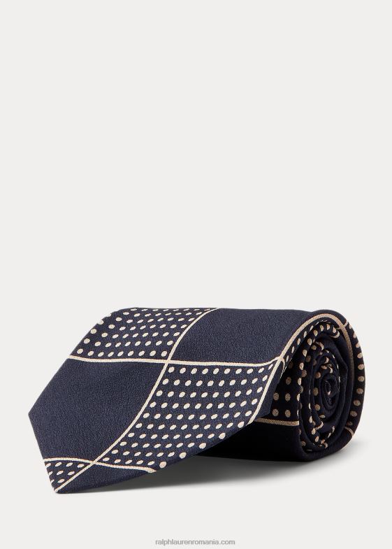 bleumarin/alb aproape bărbați Ralph Lauren cravată din mătase cu buline făcută manual 046888833