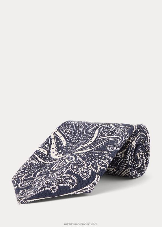 bleumarin/alb aproape bărbați Ralph Lauren cravată din mătase paisley lucrată manual 046888828