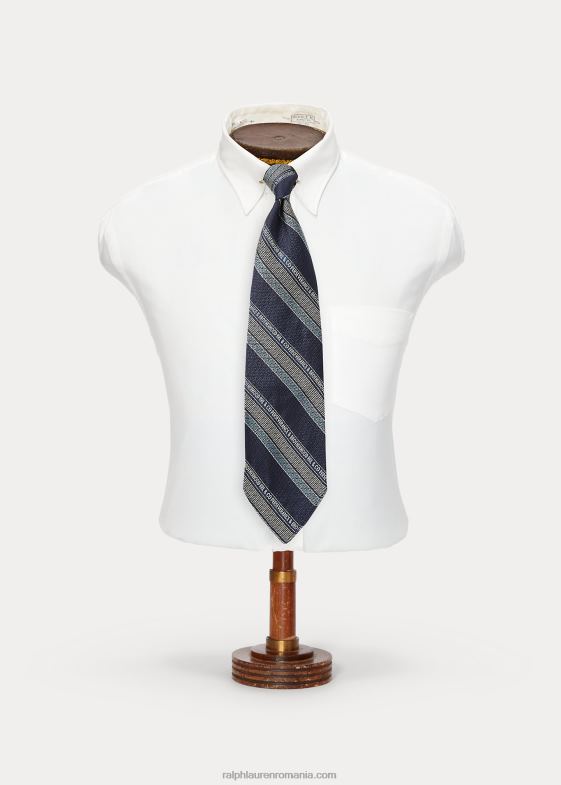 bleumarin/albastru deschis/crem bărbați Ralph Lauren cravată din mătase lucrată manual cu dungi 046888837