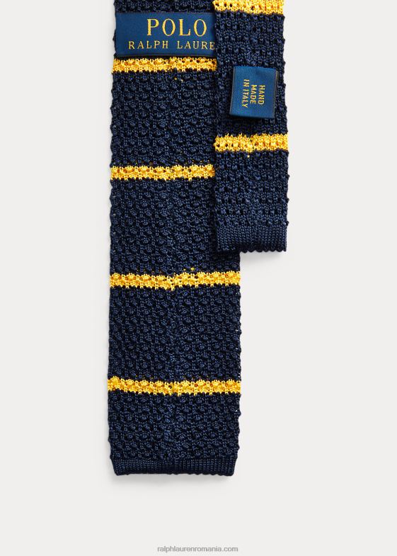 bleumarin/auriu bărbați Ralph Lauren cravată din mătase tricot în dungi 046882281