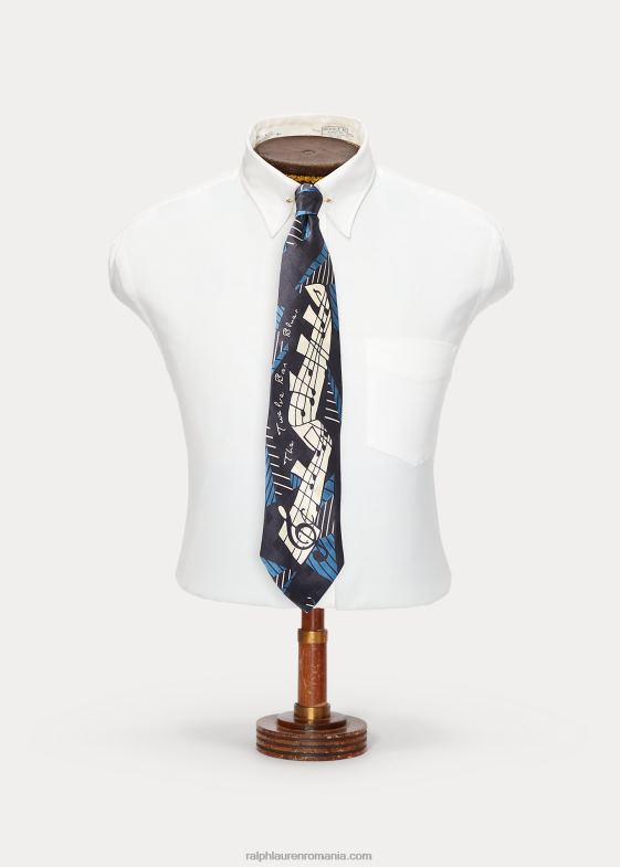 bleumarin/lt albastru/alb murdar mu bărbați Ralph Lauren cravată de mătase realizată manual cu note muzicale 046888831
