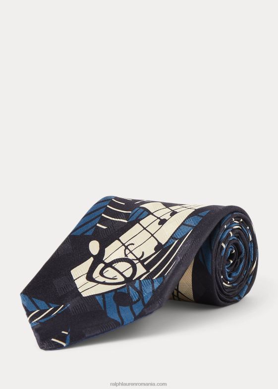 bleumarin/lt albastru/alb murdar mu bărbați Ralph Lauren cravată de mătase realizată manual cu note muzicale 046888831