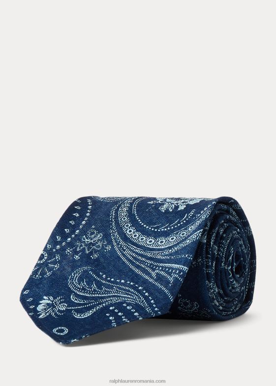 indigo bărbați Ralph Lauren cravata din bumbac imprimat manual 046888823