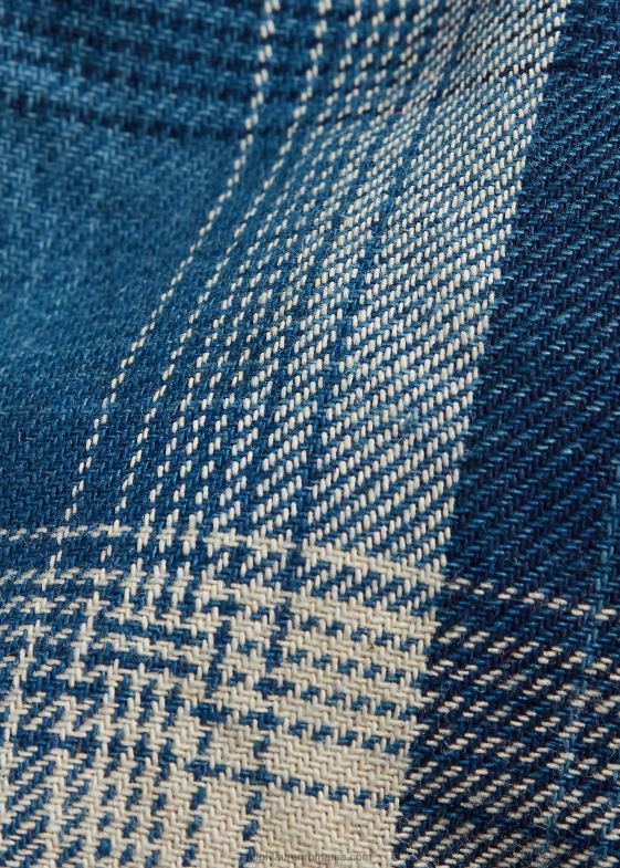 indigo/cremă bărbați Ralph Lauren cravată din sarg de jaspe în carouri lucrată manual 046888836