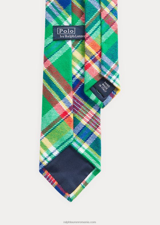 multi verde/galben bărbați Ralph Lauren cravată din flanel din bumbac în carouri 046882532