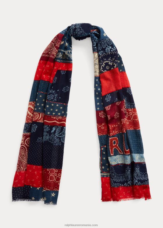 albastru/rosu/crem bărbați Ralph Lauren eșarfă din bumbac mozaic 046882459