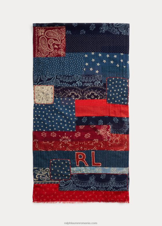 albastru/rosu/crem bărbați Ralph Lauren eșarfă din bumbac mozaic 046882459