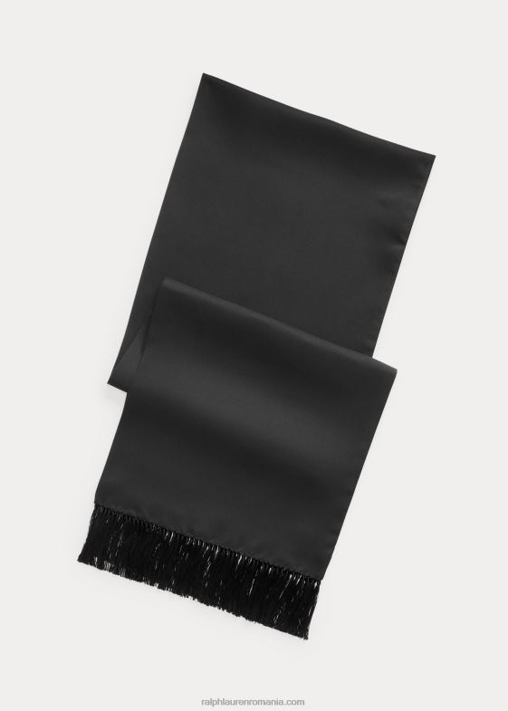 negru bărbați Ralph Lauren eșarfă din twill de mătase cu franjuri 046889021