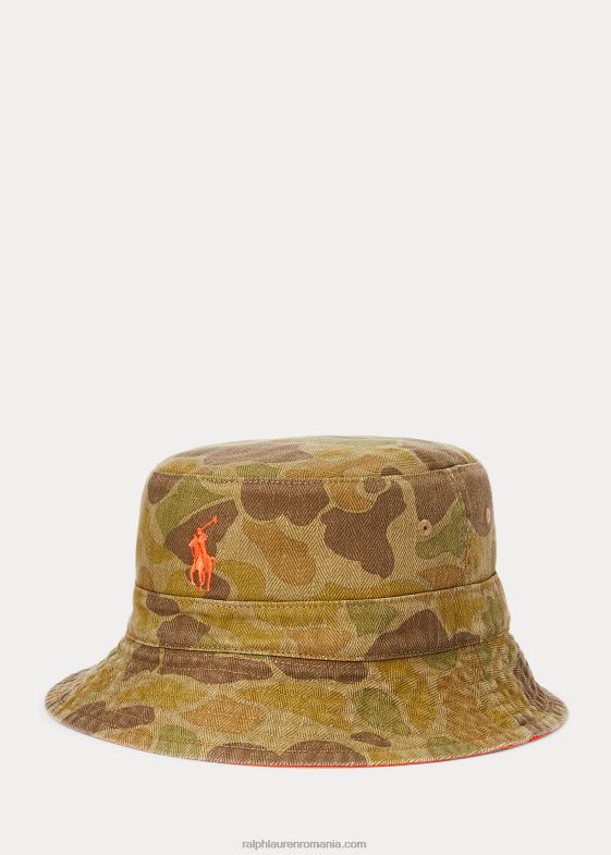 resort orange/camo multi bărbați Ralph Lauren pălărie de găleată cu oase de pește reversibilă 046882513