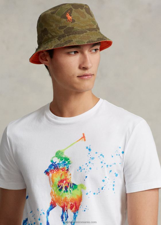 resort orange/camo multi bărbați Ralph Lauren pălărie de găleată cu oase de pește reversibilă 046882513