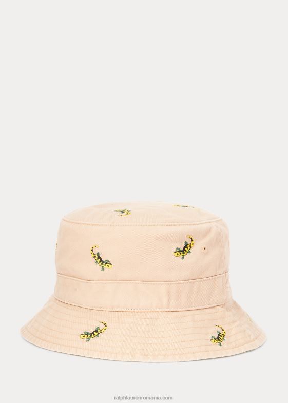 vintage kaki bărbați Ralph Lauren pălărie de găleată din twill brodat cu gecko 046882521
