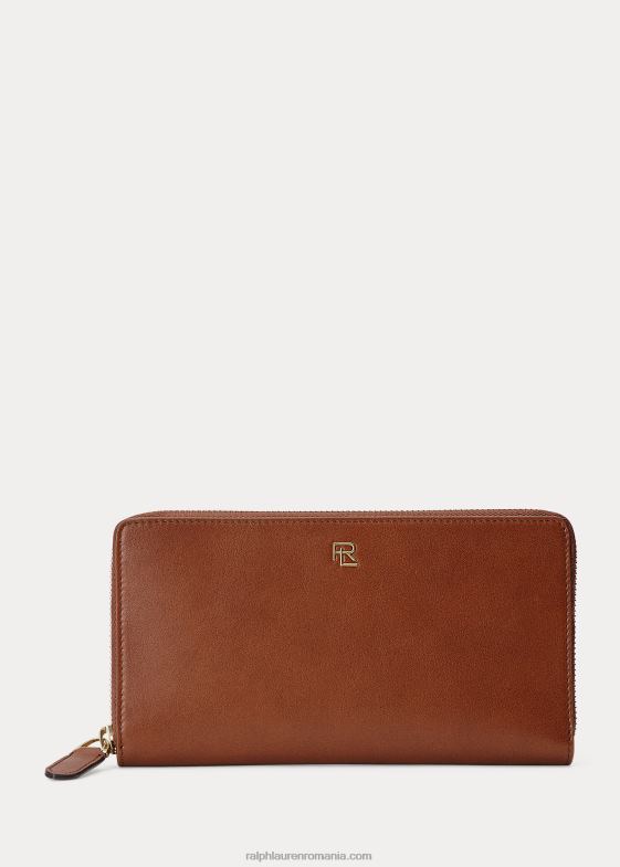 castan bărbați Ralph Lauren portofel cu fermoar din piele de vițel cu placă metalică 046889020