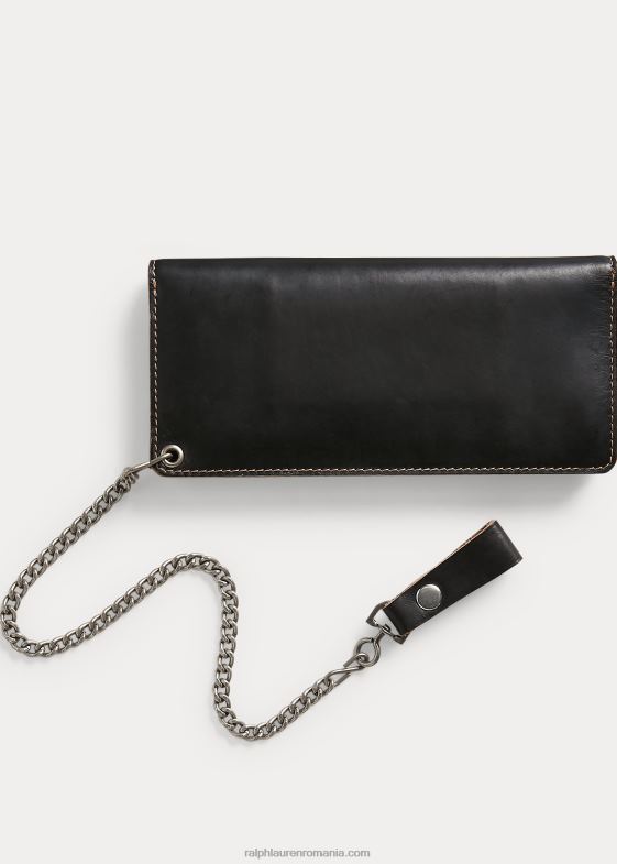 negru peste maro bărbați Ralph Lauren portofel din piele cu lanț 046888887