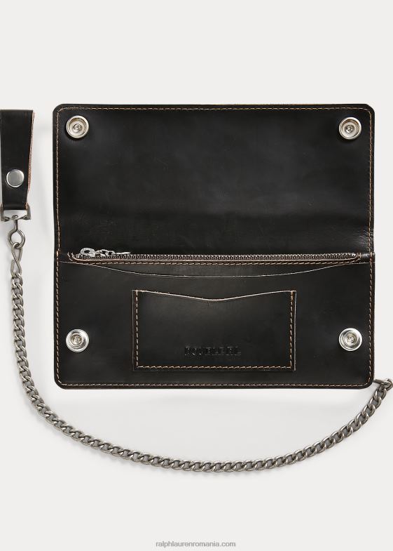 negru peste maro bărbați Ralph Lauren portofel din piele cu lanț 046888887