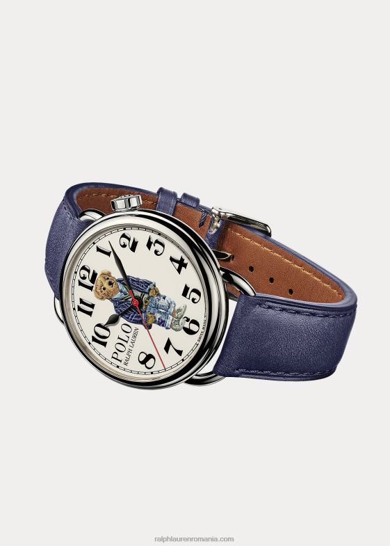 cadran alb bărbați Ralph Lauren Ceas de oțel 42 mm ursuleț polo cricket 046882801