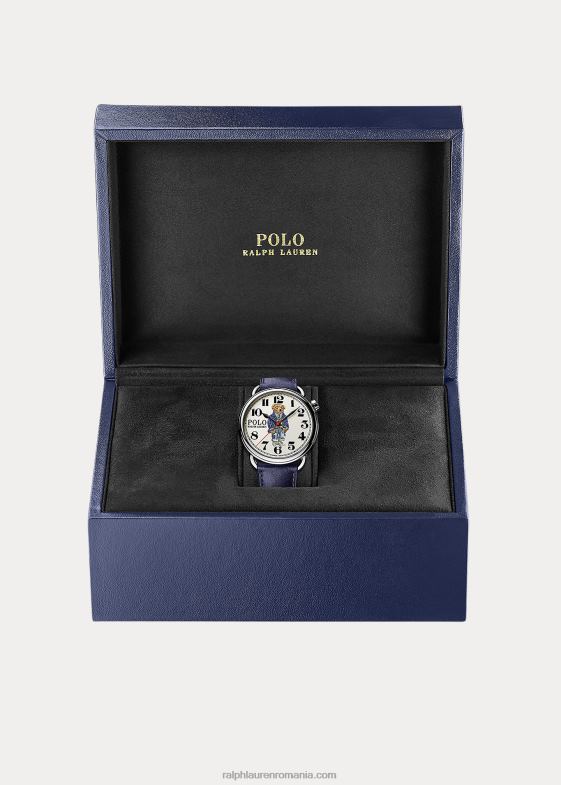 cadran alb bărbați Ralph Lauren Ceas de oțel 42 mm ursuleț polo cricket 046882801