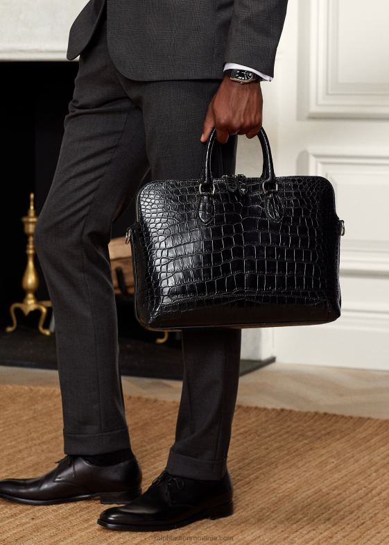 negru bărbați Ralph Lauren servietă crocodil voyager 046889016