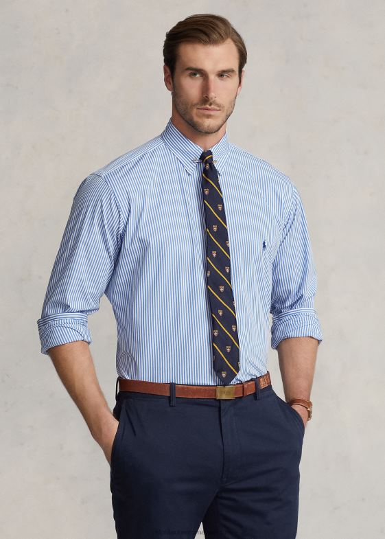 4655h albastru deschis/alb bărbați Ralph Lauren cămașă din poplin stretch în dungi 046881627