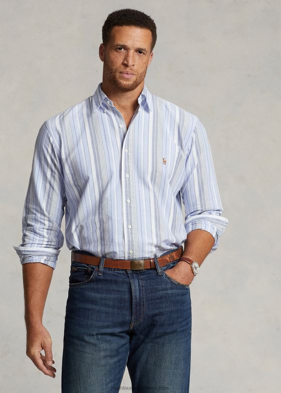 5856 albastru multi bărbați Ralph Lauren cămașă oxford în dungi 046881570