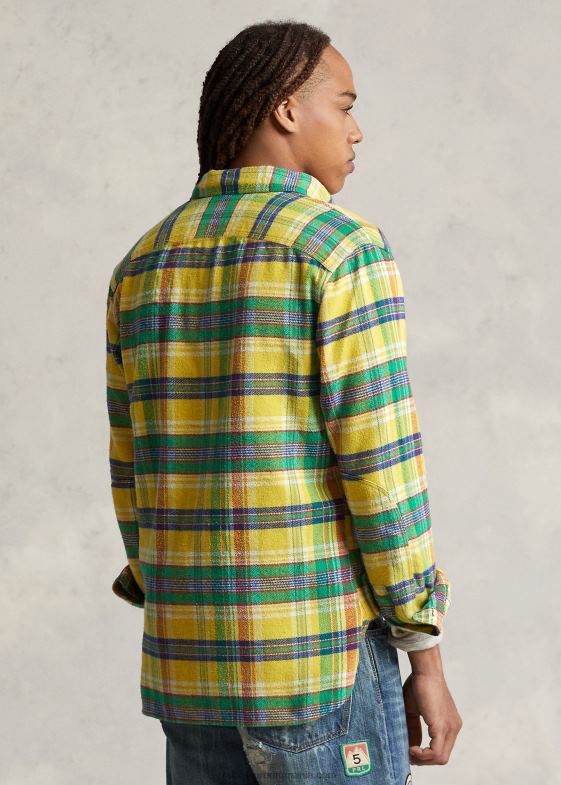 5882a multi galben/verde bărbați Ralph Lauren cămașă de flanel în carouri cu potrivire clasică 046888615