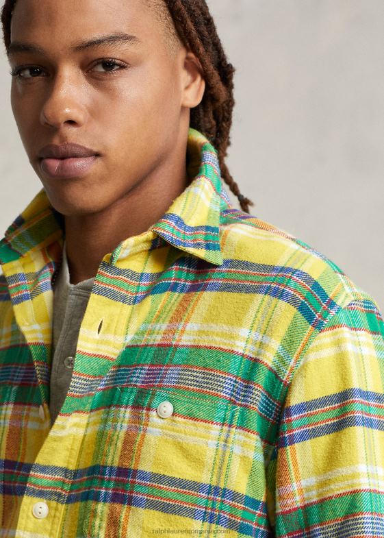 5882a multi galben/verde bărbați Ralph Lauren cămașă de flanel în carouri cu potrivire clasică 046888615