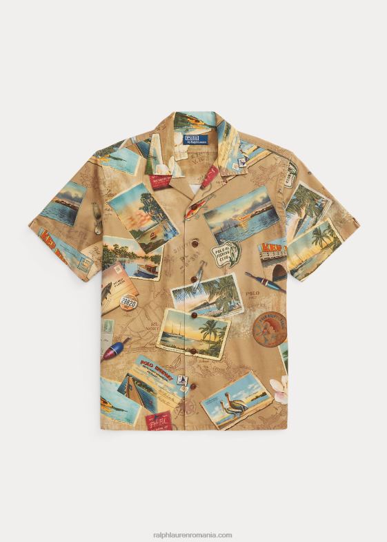 aș vrea să fii aici bărbați Ralph Lauren cămașă chino cu imprimeu de cărți poștale de culoare clasică 04688663