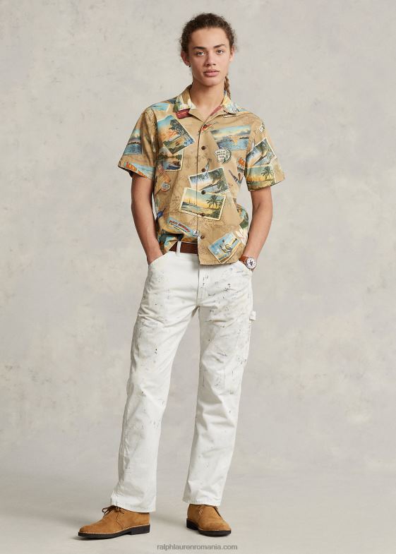 aș vrea să fii aici bărbați Ralph Lauren cămașă chino cu imprimeu de cărți poștale de culoare clasică 04688663