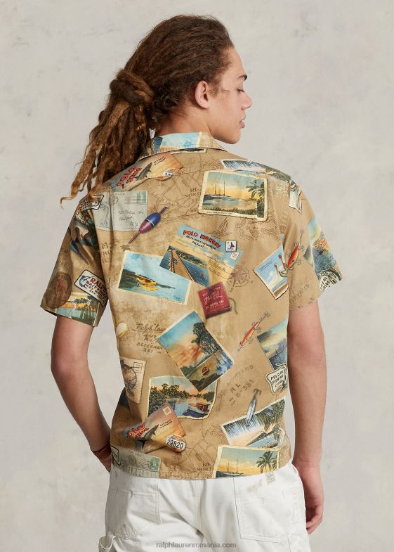 aș vrea să fii aici bărbați Ralph Lauren cămașă chino cu imprimeu de cărți poștale de culoare clasică 04688663