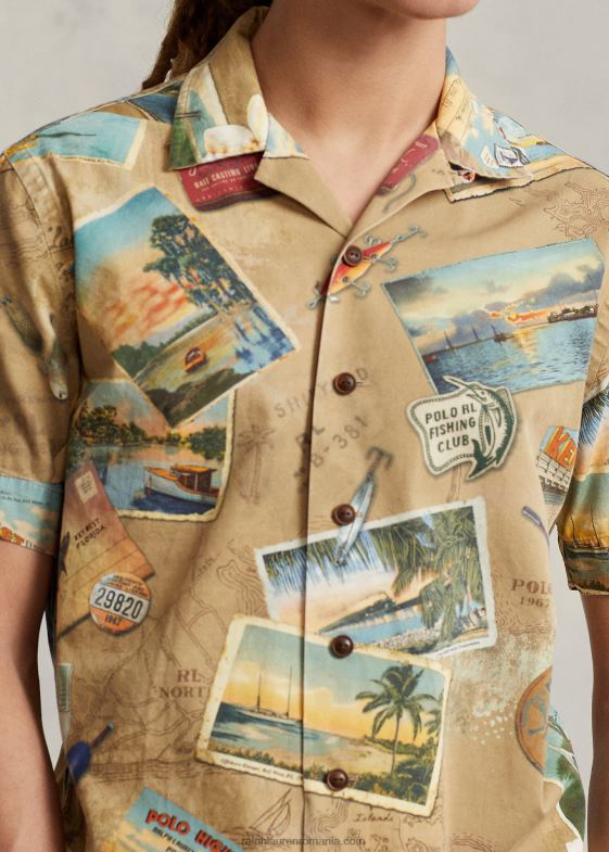 aș vrea să fii aici bărbați Ralph Lauren cămașă chino cu imprimeu de cărți poștale de culoare clasică 04688663