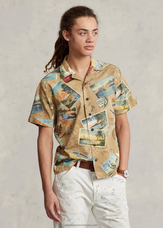 aș vrea să fii aici bărbați Ralph Lauren cămașă chino cu imprimeu de cărți poștale de culoare clasică 04688663